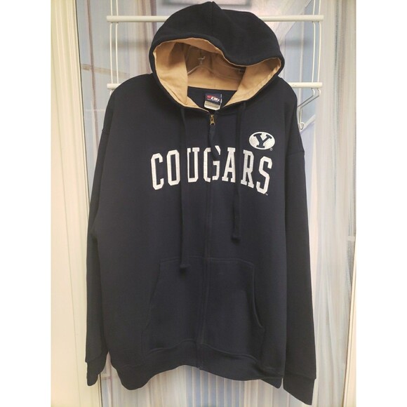 BYU Cougars Men's Sweat Jacket Hoodie Size Large Dark Blue Fleece lined - Picture 1 of 9